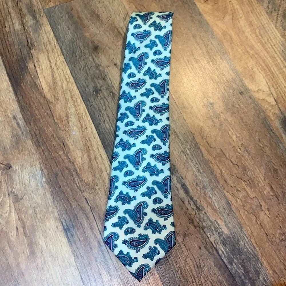 Teal Blue Paisley 100 % Italian Silk Neck Tie Made in USA Wedding Guest Holidays
